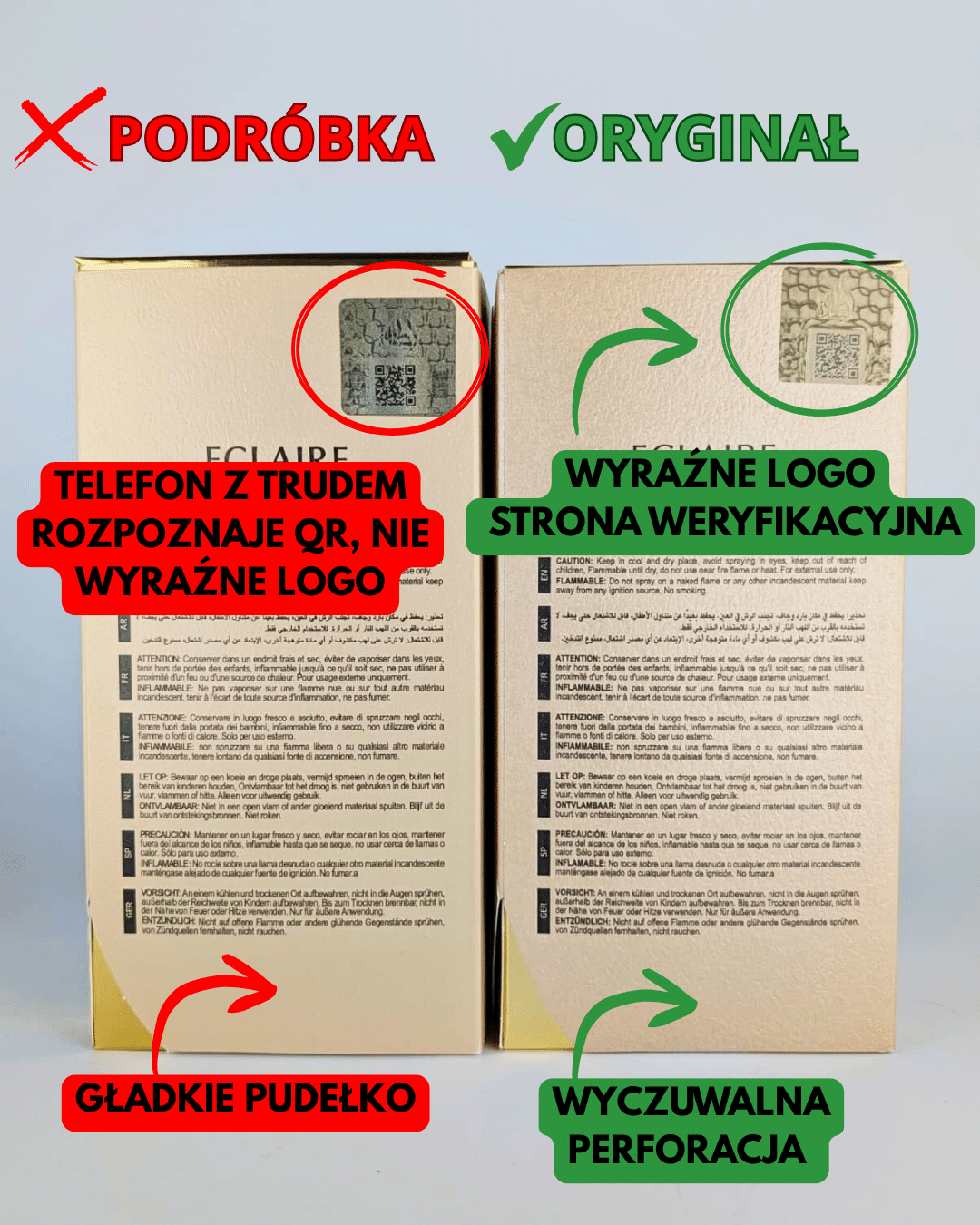 Lattafa Eclaire – pudełko i kody QR