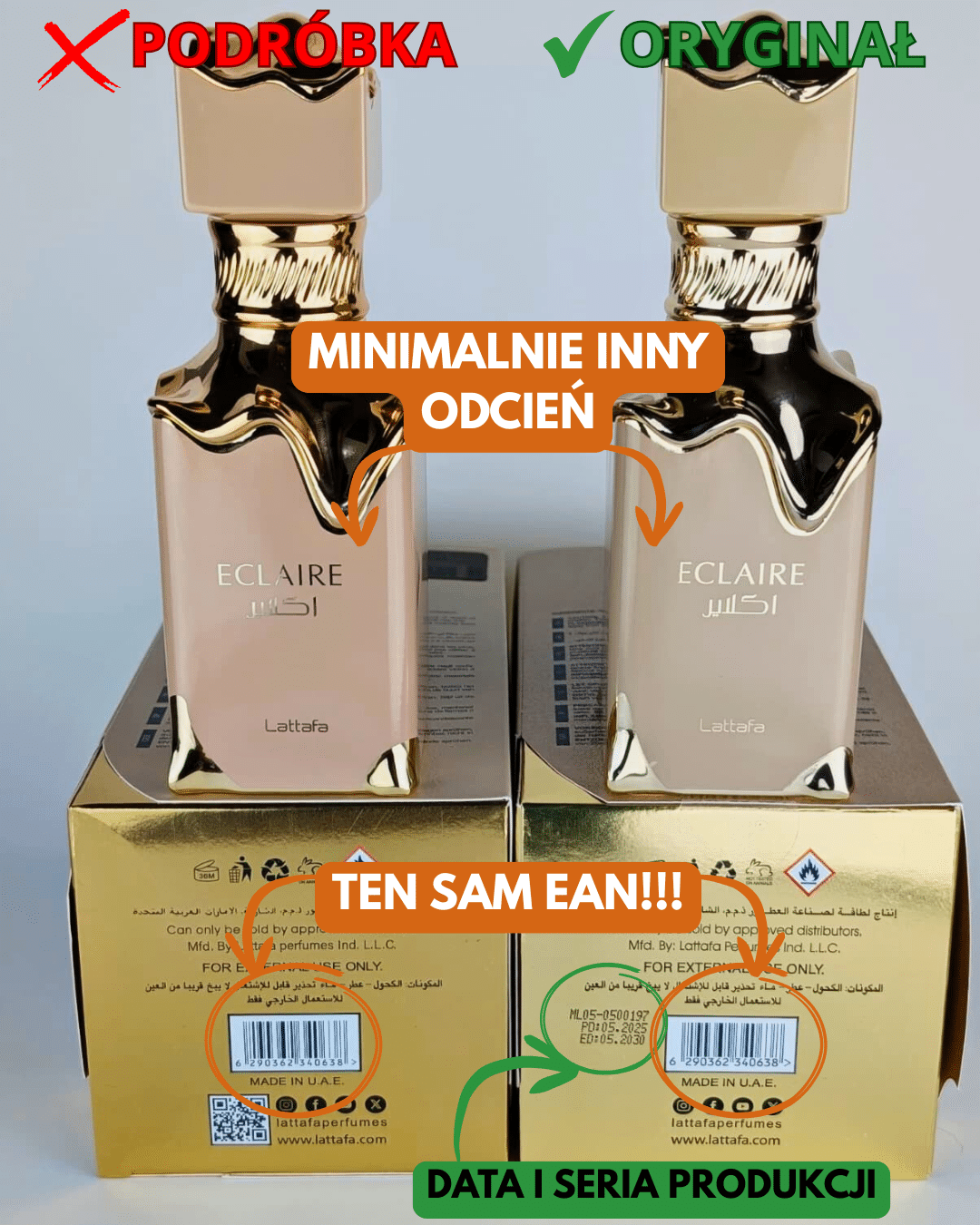 Lattafa Eclaire – flakony i spód pudełka