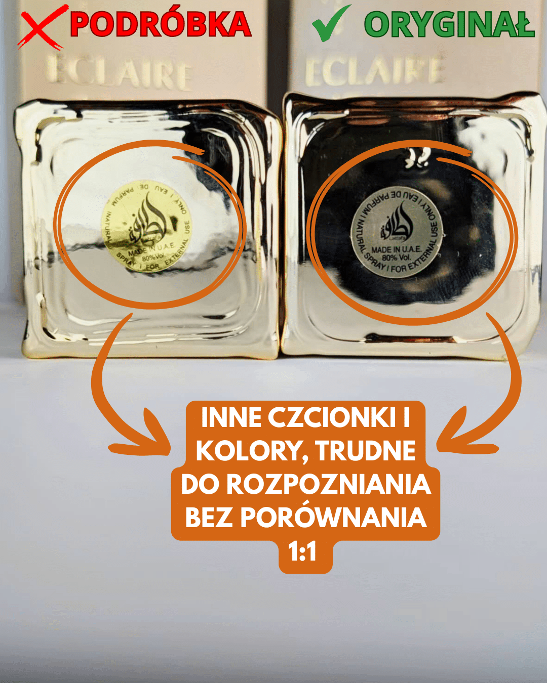 Lattafa Eclaire – spód flakonów i hologramy